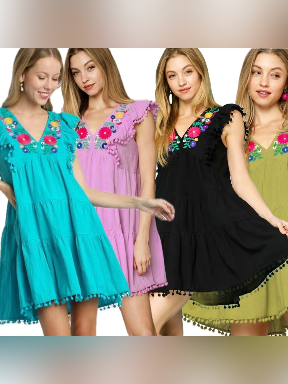 Umgee PICK YOUR COLOR Dress with Floral Embroidery